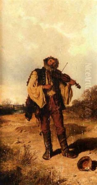 Fiddler Oil Painting by Pal (Paul) Boehm