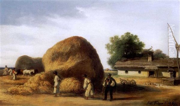 Szenabehordas (gathering Hay) Oil Painting by Pal (Paul) Boehm