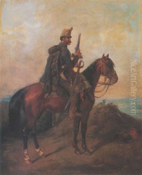 Lovas Huszar (hussar Riding) Oil Painting by Pal (Paul) Boehm