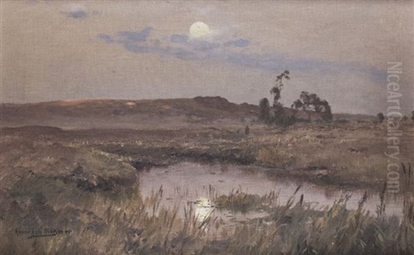 Full Moon Over The Coast Oil Painting by Heinrich Boehmer