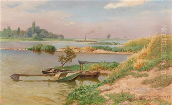 Open River Landscape Oil Painting by Heinrich Boehmer