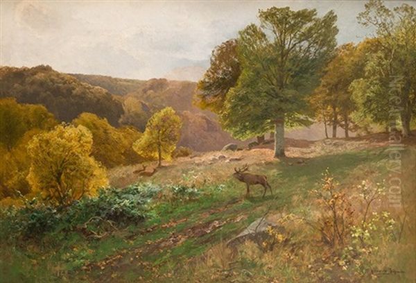 Paisaje Con Ciervos Oil Painting by Heinrich Boehmer