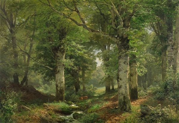 Waldlandschaft Mit Rehen Oil Painting by Heinrich Boehmer