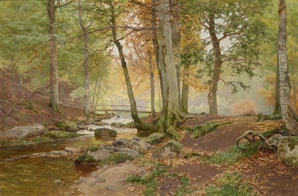 Sonnendurchflutete Waldlandschaft Oil Painting by Heinrich Boehmer