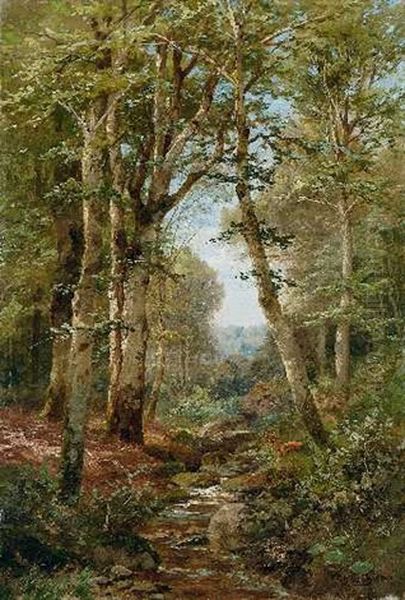 Reh Am Waldbach Oil Painting by Heinrich Boehmer