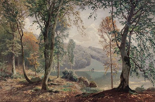 Spatsommerliche Eifellandschaft Mit Blick Auf Kleinen See Oil Painting by Heinrich Boehmer