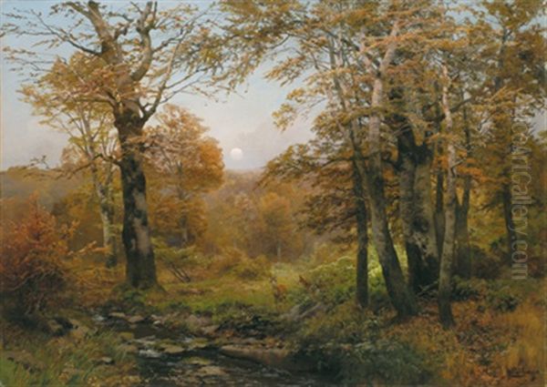 Rotwild Im Wald Oil Painting by Heinrich Boehmer