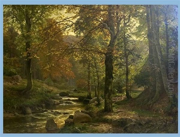 Waldladnschaft Mit Bach Und Reh Oil Painting by Heinrich Boehmer