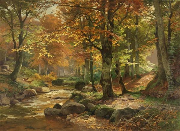 Waldlandschaft Mit Rehen Oil Painting by Heinrich Boehmer