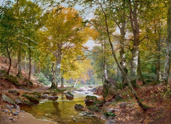 Herbstliche Waldlandschaft Oil Painting by Heinrich Boehmer