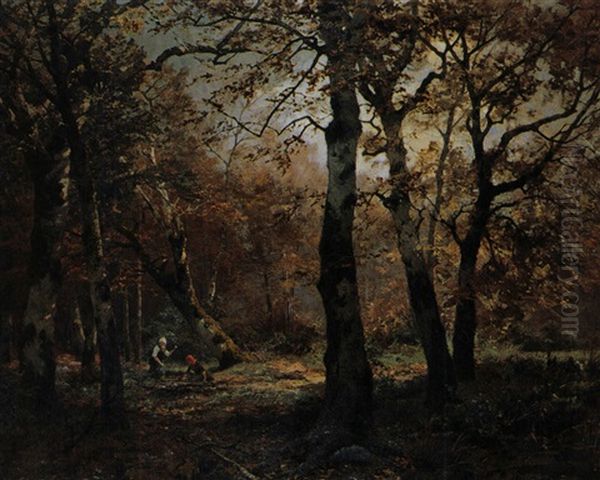 Die Reisigsammlerinnen Im Wald Oil Painting by Heinrich Boehmer