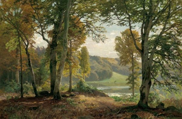 Waldrand Mit Blick Auf Einen See Oil Painting by Heinrich Boehmer