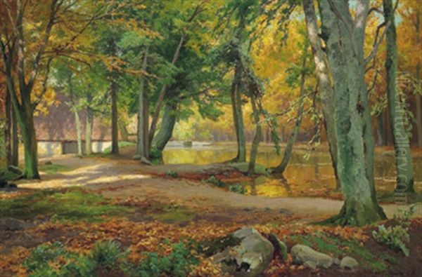 Herbstliche Parklandschaft Oil Painting by Heinrich Boehmer