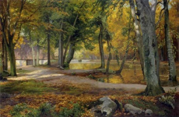 Herbstliche Parklandschaft Oil Painting by Heinrich Boehmer