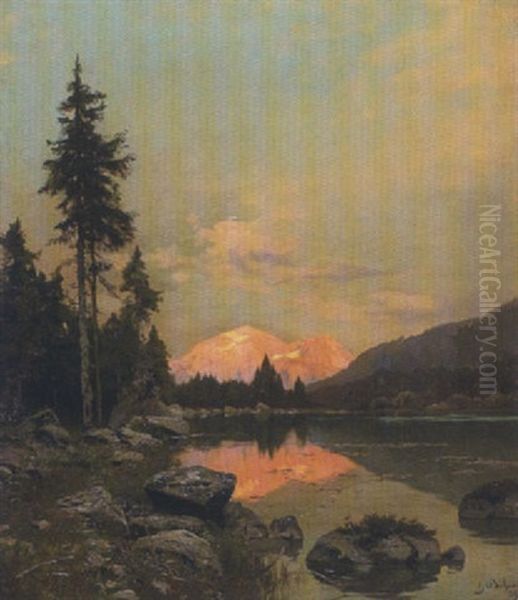 Der Hintersee In Oberbayern Oil Painting by Heinrich Boehmer