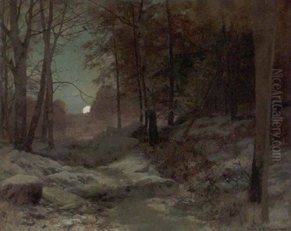 Waldbach Bei Mondaufgang In Tauendem Schnee Oil Painting by Heinrich Boehmer