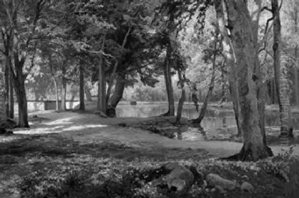 Waldandschaft Mit Teich Und Haus Oil Painting by Heinrich Boehmer