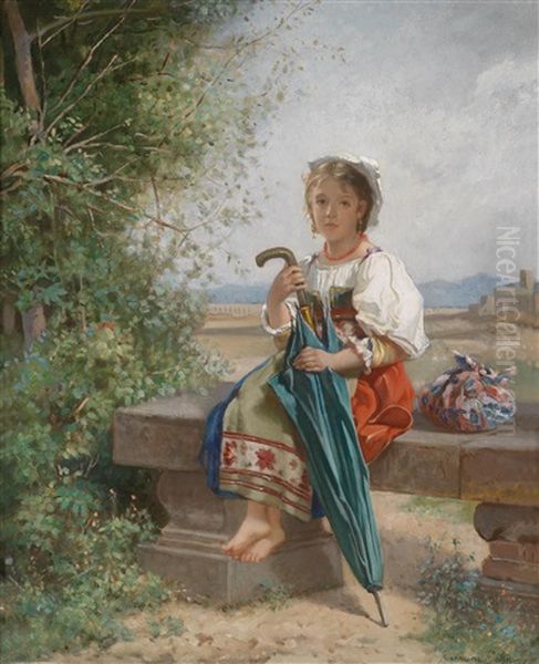 Romisches Madchen Auf Der Rast In Campagnalandschaft Oil Painting by German von Bohn