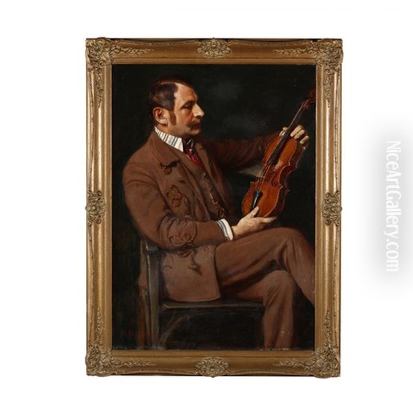 Portrait Of A Man With Violin Oil Painting by Theodor Bohnenberger