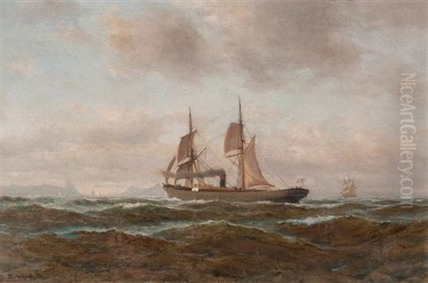 Vapeur Mixte Pres Des Cotes Oil Painting by August J.P. Bohnhorst