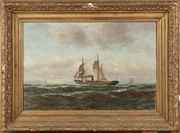 A Voile Et A Vapeur Oil Painting by August J.P. Bohnhorst