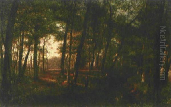 Angler Am Waldbach Oil Painting by August J.P. Bohnhorst