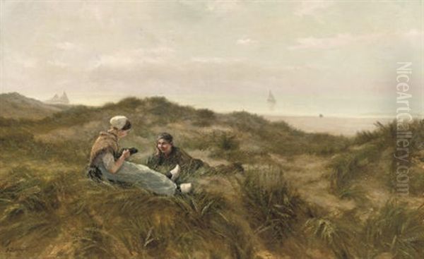 Flirting In The Dunes Oil Painting by August J.P. Bohnhorst