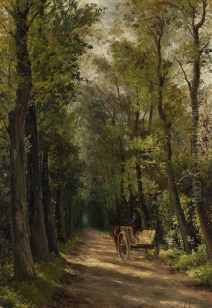 Waldweg Mit Pferdefuhrwerk Oil Painting by August J.P. Bohnhorst