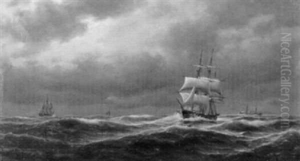 Segelschiffe Auf Bewegter See Oil Painting by August J.P. Bohnhorst