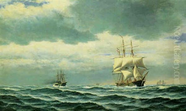 Marine Med Sejlskibe Og Hjuldampere Oil Painting by August J.P. Bohnhorst