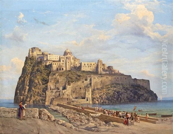 Castello Aragonese In Front Of Ischia Oil Painting by Ludwig Franz Karl Bohnstedt