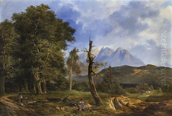 Bayerische Berglandschaft Oil Painting by Ludwig Franz Karl Bohnstedt