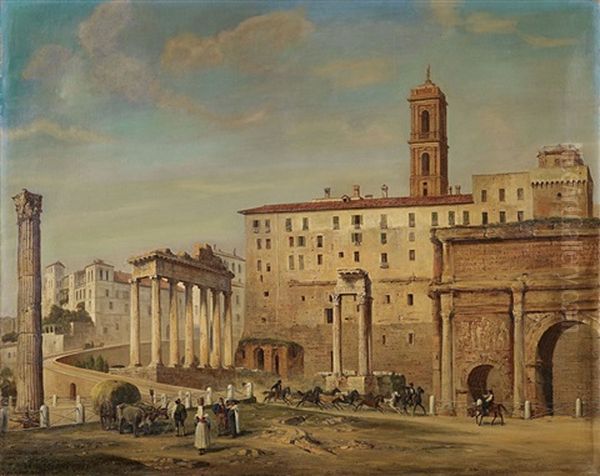 Forum Romanum Oil Painting by Ludwig Franz Karl Bohnstedt