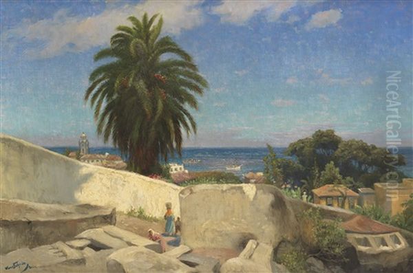 Blick Uber Puerto Orotava, Tenerife Oil Painting by Hans (Johannes) Bohrdt