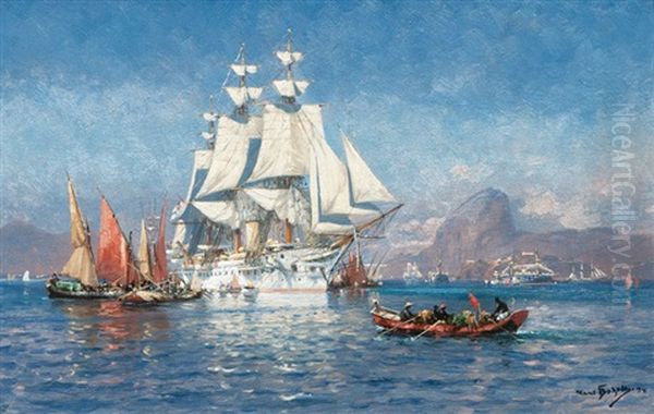 Deutscher Dampfsegler Vor Gibraltar Oil Painting by Hans (Johannes) Bohrdt