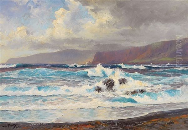 Playa De Martianez Teneriffa Oil Painting by Hans (Johannes) Bohrdt