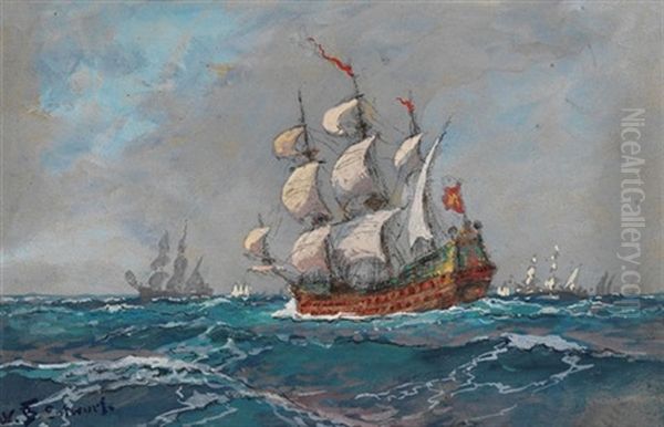 Hamburger Fregatte Unter Segeln Oil Painting by Hans (Johannes) Bohrdt