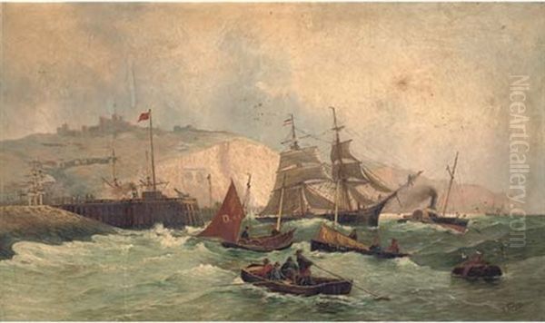 Congestion At The Harbour Mouth At Dover Oil Painting by Hans (Johannes) Bohrdt