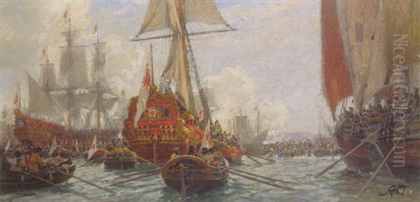 Ausfahrt Der Kurmarkischen Flotte In Konigsberg Oil Painting by Hans (Johannes) Bohrdt