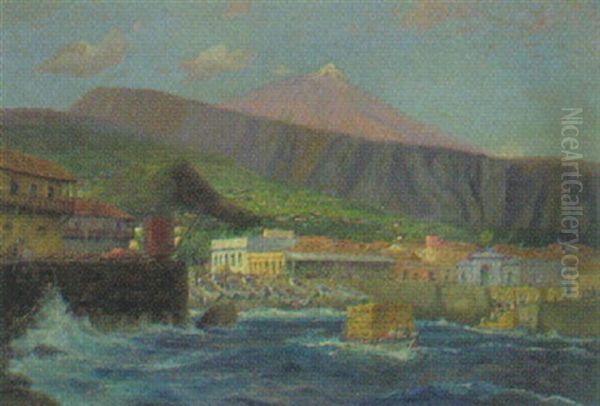 Blick Auf Puerto De Orotava, Teneriffa Oil Painting by Hans (Johannes) Bohrdt