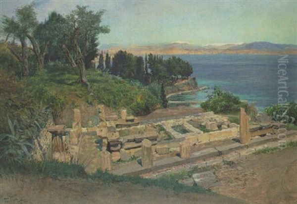 Ruins At Capri Oil Painting by Hans (Johannes) Bohrdt