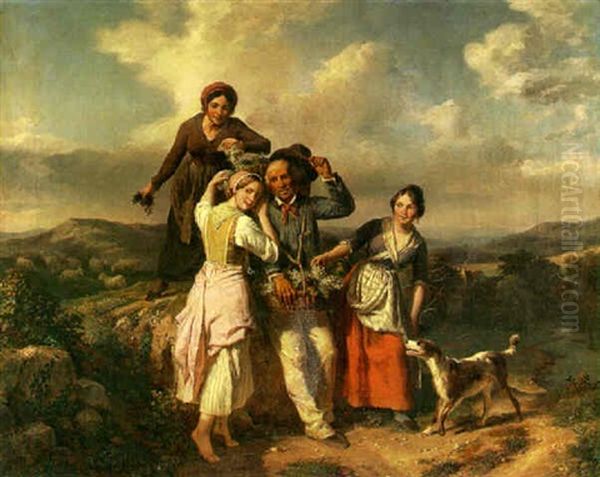 Landscape With A Grape Vendor And Young Peasant Girls by Henri-Joseph Boichard