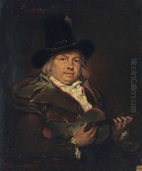 A Musician Playing A Violin Oil Painting by Jules (Julien-Leopold) Boilly