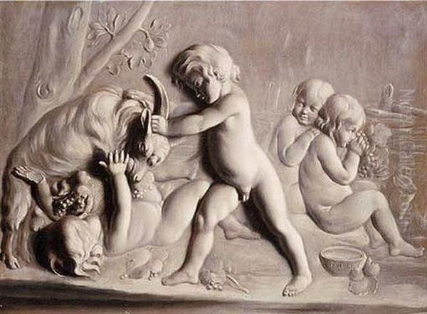 Putti Playing With A Goat Oil Painting by Jules (Julien-Leopold) Boilly