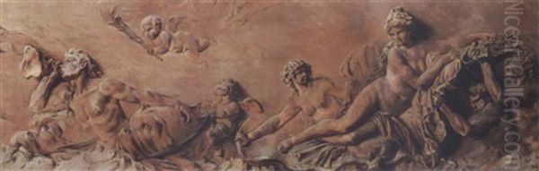 Trompe-l'oeil Of A Bas Relief After Clodion Depicting Galatea (or Amphitrite) Drawn By Tritons And Dolphins Oil Painting by Jules (Julien-Leopold) Boilly