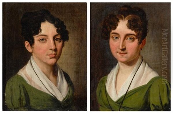 Portraits Of Two Young Women, Bust Length, Dressed In Green Oil Painting by Louis Leopold Boilly