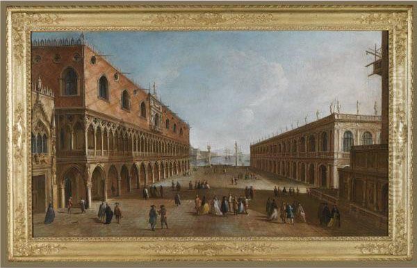 Venice, A View Of The Piazzetta Looking South With The Palazzoducale And The Biblioteca Marciana Opposite, With The Base Of The Campanile Oil Painting by Francesco Albotto