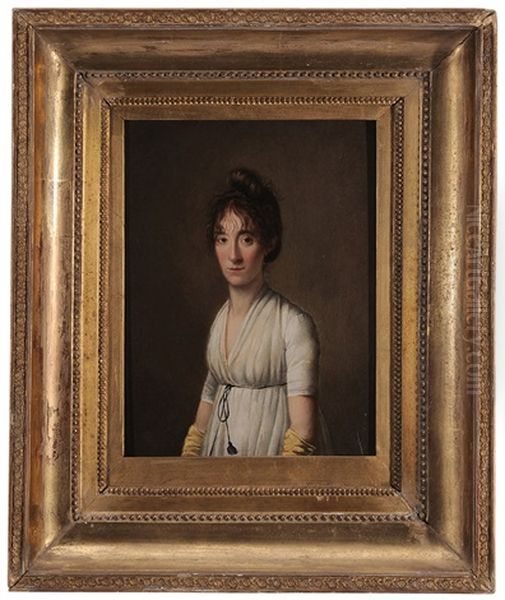 Portrait Of A Woman With Curly Hair, Wearing Yellow Gloves by Louis Leopold Boilly