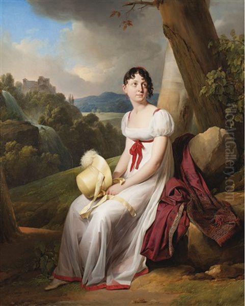 Portrait De Madame Saint-ange Chevrier Dans Un Paysage Oil Painting by Louis Leopold Boilly