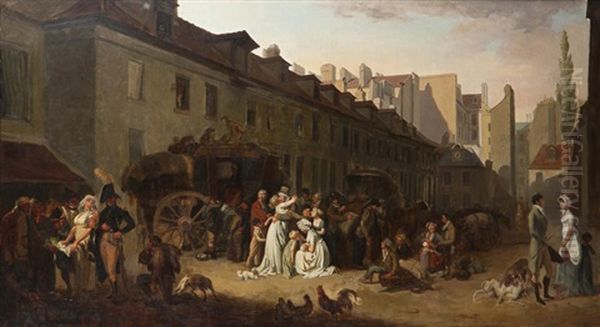 L'arrivee D'une Diligence Dans La Cour Des Messageries Oil Painting by Louis Leopold Boilly